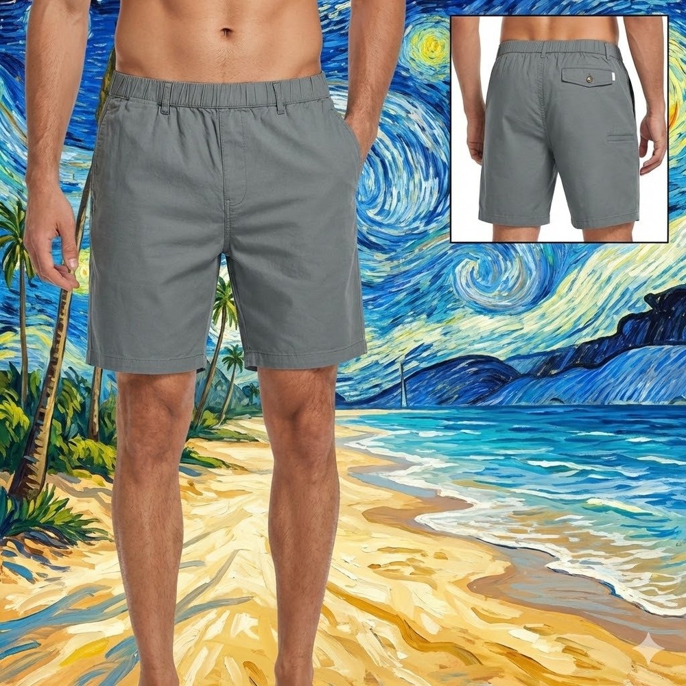 Maamgic‎ Mens Slate Gray Elastic Waist Chino Shorts Size 38 TH0329-4 NWT
